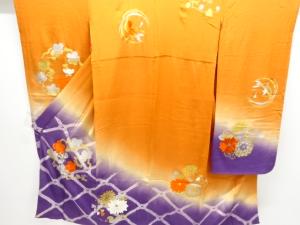 アンティーク　錦紗絞り梅菊模様刺繍着物